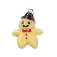 Christmas Opaque Resin Pendants, Gingerbread Man Charms, with Platinum Plated Iron Loops, Light Khaki, 33.5x24.5x5mm, Hole: 2mm(RESI-K023-01A)