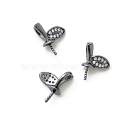 Brass Micro Pave Clear Cubic Zirconia Leaf Peg Bails Pin Charms, for Baroque Pearl Making, Gunmetal, 8x10mm(BAPE-PW0002-20C)