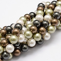 Shell Pearl Bead Strands, Grade A, Round, Mixed Color, 8mm, Hole: 1mm, about 49~52pcs/strand, 16 inch(BSHE-L017-18)