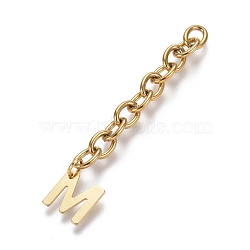 304 Stainless Steel Chain Extender, with Cable Chain and Letter Charms, Golden, Letter.M, Letter M: 11x10.5x0.7mm, 67.5mm, Link: 8x6x1.3mm(STAS-K206-09G-M)