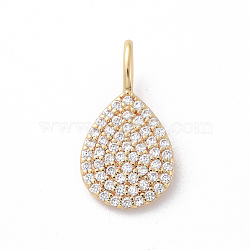 Brass Micro Pave Cubic Zirconia Pendants, teardrop, Long-Lasting Plated, Nickel Free, Real 18K Gold Plated, 16x8.5x1.5mm, Hole: 2.5x3.5mm(X-KK-I643-11G)