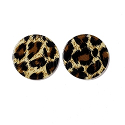 Transparent Acrylic Pendants, Flat Round with Leopard Print Pattern, Light Khaki, 44.5x2mm, Hole: 1.8mm(TACR-G037-B01-B)