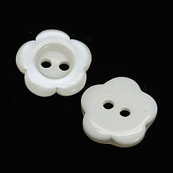 Resin Buttons, Dyed, Flower, White, 12x2.5mm, Hole: 1mm(RESI-D031-12mm-01)