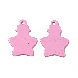 Spray Painted 201 Stainless Steel Pendants, Star Shaped Bottle Charm, Pearl Pink, 18x13x1mm, Hole: 1.2mm(STAS-G304-02B)