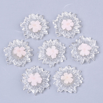 Transparent Clear Epoxy Resin Cabochons, with Dried Flower Inside, Flower, Pink, 32~35x6mm