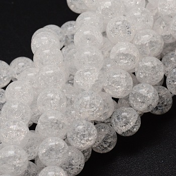 Crackle Glass Round Beads Strands, White, 6mm, Hole: 1mm, about 62pcs/strand, 15.7 inch