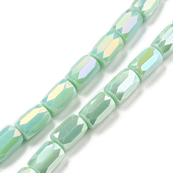 Glass Beads Strands, AB Color Plated, Faceted Column, Medium Aquamarine, 6x4mm, Hole: 0.8mm, about 80pcs/strand, 20.08''~20.47''(51~52cm)