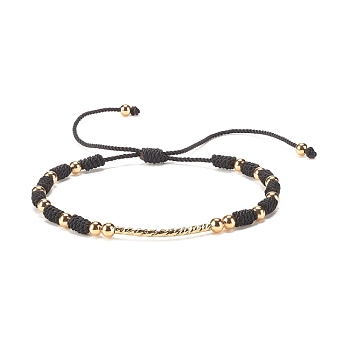 Brass Tube Braided Cord Bracelet, Adjustable Friendship Bracelet for Women, Black, Inner Diameter: 1-3/4~4 inch(4~10cm)