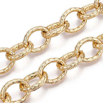 Aluminum Textured Cable Chain, Oval Link Chains, Unwelded, Light Gold, 22x17x4.5mm