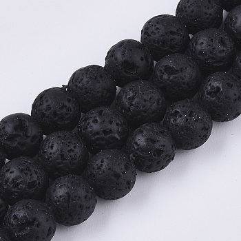 Spray Painted Natural Lava Rock Beads Strands, Round, Black, 10~11mm, Hole: 1.4mm, about 37~39pcs/Strand, 14.96 inch(38cm)