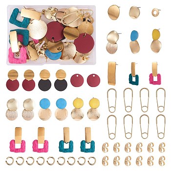DIY Dangle Stud Earring Making Kit, Including Alloy & Brass & 304 Stainless Steel & Aluminum Pendants, Iron & 304 Stainless Steel Stud Earring Findings, Mixed Color, 66Pcs/box