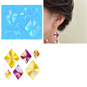 Rhombus Shape Holographic Pendant DIY Silicone Mold, Resin Casting Molds, for UV Resin, Epoxy Resin Craft Making, Light Sky Blue, 84x100x6.5mm, Hole: 3mm, Inner Diameter: 25~47.5x17~36.5mm