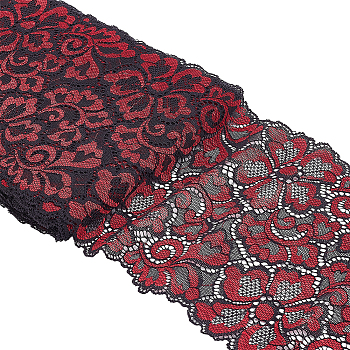 Polyester Lace Flower Fabric, for Clothing Accessories, FireBrick, 18.3x0.02cm