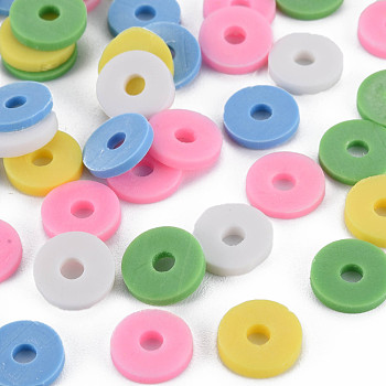 5 Colors Handmade Polymer Clay Beads, Heishi Beads, Disc/Flat Round, Cornflower & Light Khaki & Dark Sea Green & Pink & White Blue, 8x0.5~1.5mm, Hole: 2mm, about 11500pcs/1000g