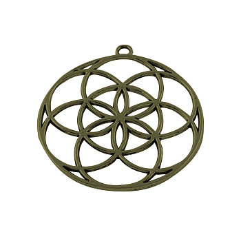 Tibetan Style Flower Alloy Pendants, Seed of Life/Sacred Geometry, Cadmium Free & Nickel Free & Lead Free, Antique Bronze, 48x44x1.5mm, Hole: 3mm