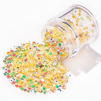 Shining Nail Art Glitter, Manicure Sequins, DIY Sparkly Paillette Tips Nail, Mixed Shape, Yellow, 1~2.5x1~2.5x0.2mm, about 6g/box