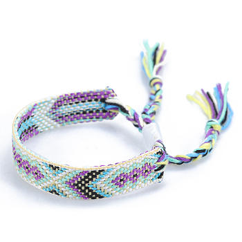 Polyester-cotton Braided Rhombus Pattern Cord Bracelet, Ethnic Tribal Adjustable Brazilian Bracelet for Women, Floral White, 5-7/8~11 inch(15~28cm)