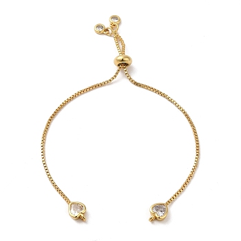 Rack Plating Brass with Cubic Zirconia Bracelet Making, Heart Slider Bracelet Making, Cadmium Free & Lead Free, Real 18K Gold Plated, 8-7/8 inch(22.4cm), Hole: 1.2mm