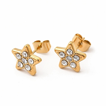Crystal Rhinestone Star Stud Earrings, 316 Stainless Steel Jewelry for Women, Real 18K Gold Plated, 9x9mm, Pin: 0.7mm