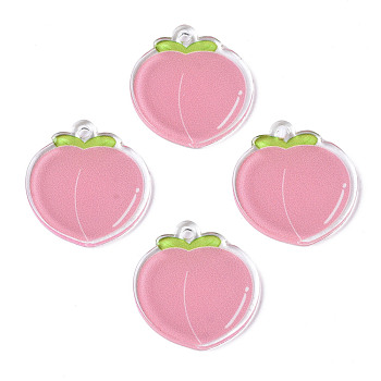 Translucent Acrylic Pendants, Double-Faced Printed, Peach, Pink, 26x24x2mm, Hole: 2mm