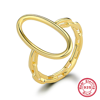 925 Sterling Silver Finger Ring, Hollow Oval, Real 18K Gold Plated, Inner Diameter: 17mm