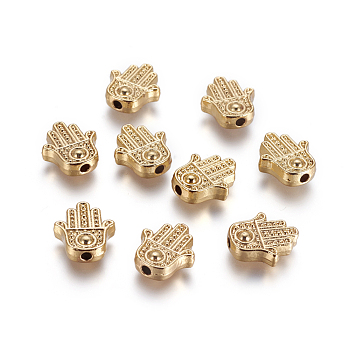 Alloy Beads, Long-Lasting Plated, Hamsa Hand/Hand of Miriam, Golden, 12x10.5x4mm, Hole: 1.2mm
