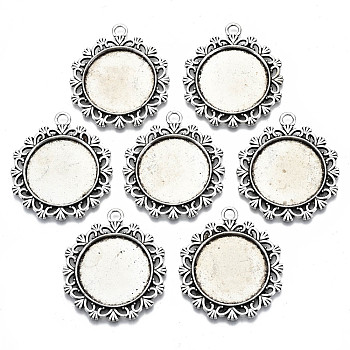 Tibetan Style Alloy Pendant Cabochon Settings, Cadmium Free & Lead Free, Flat Round, Antique Silver, Tray: 25, 40.5x36x2.5mm, Hole: 3.5mm, about 155pcs/1000g