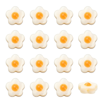 Natural Freshwater Shell Beads with Orange Enamel, Flower, White, 8~9x8~9x3.5mm, Hole: 1mm, about 48~50pcs/box