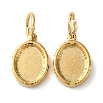 304 Stainless Steel Pendant Cabochon Settings, with Jump Rings, Oval, Real 18K Gold Plated, Tray: 8x6mm, 12x8x2mm, Hole: 4mm