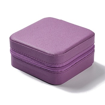 Square PU Leather Jewelry Zipper Storage Boxes, Travel Portable Jewelry Cases for Necklaces, Rings, Earrings and Pendants, Medium Orchid, 9.6x9.6x5cm