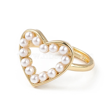Plastic Pearl Hollow Out Heart Adjustable Ring(RJEW-L100-012G)-2