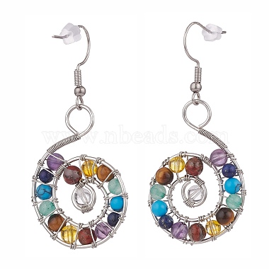 Natural & Synthetic Mixed Gemstone Braided Vortex Dangle Earrings(X-EJEW-JE04906-02)-2