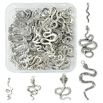 32Pcs 6 Styles Tibetan Style Alloy Pendants, Snake Charms, Antique Silver, 23~53.5x4~25mm(FIND-FS0003-79)