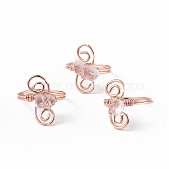 Natural Quartz Crystal Chips with Vortex Finger Ring, Rose Gold Brass Wire Wrap Jewelry for Women, Inner Diameter: 18mm(RJEW-L082-02RG-02)