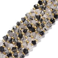 Natural Tourmalinated Quartz Beads Strands, with Seed Beads, Faceted, Diagonal Cube Beads, 5~6x5~6x4~5mm, Hole: 1mm, about 49~55pcs/strand, 15.35''~15.75''(39~40cm)(G-P463-26)
