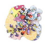 Butterfly/Flower/Teardrop PU Leather Big Pendants, Double Sided, with Mixed Patterns, Mixed Color, 32.5~56x37~48x1.5~2mm, Hole: 1~2.5mm(FIND-X0010-12)