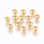 201 Stainless Steel Beads, Textured, Round, Golden, 4x3mm, Hole: 2mm(STAS-P220-06G-02)