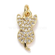 Brass Micro Pave Clear Cubic Zirconia Charms, Long-Lasting Plated, Lead Free & Cadmium Free, Cat, Real 18K Gold Plated, 14x7x2mm, Hole: 2mm(X-ZIRC-E165-09G)