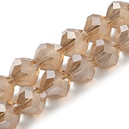 Electroplate Transparent Glass Beads Strands, Frosted, Faceted Bicone, Tan, 10x9.5mm, Hole: 1.2mm, about 60pcs/strand, 22.76''(57.8cm)(EGLA-I019-PL01)