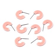 Opaque Cellulose Acetate(Resin) Half Hoop Earrings, Stud Earrings, with 304 Stainless Steel Pins, Letter C, Dark Salmon, 16x3mm, Pin: 0.7mm(KY-T040-B60-01)