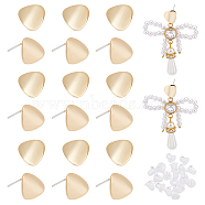 PandaHall Elite 20Pcs Brass Stud Earring Findings, with Vertical Loops and 20Pcs Plastic Ear Nuts, Teardrop, Real 18K Gold Plated, 15x12mm, Hole: 2.5mm, Pin: 0.7mm(KK-PH0005-02)