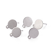 Accessoires de puces d'oreilles en 304 acier inoxydable, avec boucle et plaque plate, couleur inoxydable, 13x10.5x0.5mm, 12mm, pin: 0.8 mm, Trou: 1.5mm(STAS-D445-150)