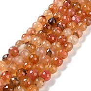 Natural Agate Beads Strands, Dyed & Heated, Faceted, Round, Sandy Brown, 10mm, Hole: 0.8mm, about 37pcs/strand, 14.96''(38cm)(G-M437-B01-01N)