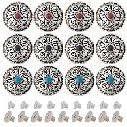 Gorgecraf 12 Sets 3 Colors Alloy Buttons, with Plastics Imitation Synthetic Turquoise, DIY Accessaries, Flat Round with Flower, Mixed Color, 2.55x0.8cm, Hole: 2.5mm, 4 sets/color(FIND-GF0004-81)