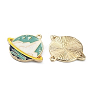 Alloy Enamel Pendants, Planet Charms, Golden, Cadet Blue, 23.5x27x2mm, Hole: 2mm(ENAM-CJC0006-61E)