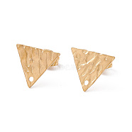 304 Stainless Steel Stud Earring Findings, with Hole and Ear Nuts, Triangle Pattern, 10.5x12mm, Hole: 1mm, Pin: 0.6mm(STAS-G270-02G-08)
