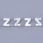 Natural Sea Shell Beads, White Shell Mother of Pearl Shell, Top Drilled Beads, Letter.Z, 10x2.5~11.5x3mm, Hole: 0.8mm(SHEL-T012-60Z)