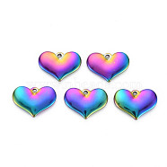 201 Stainless Steel Pendants, Heart, Rainbow Color, 15x20x3.5mm, Hole: 1.5mm(STAS-S119-036)