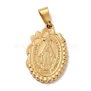 Vacuum Plating 201 Stainless Steel Pendants, Oval with Virgin Mary, Golden, 25x17x2mm, Hole: 6x3mm(STAS-P314-28G)