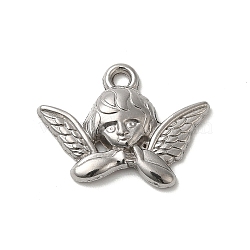 304 Stainless Steel Pendants, Angel Charm, Stainless Steel Color, 15x20x3mm, Hole: 1.8mm(STAS-I203-68P)